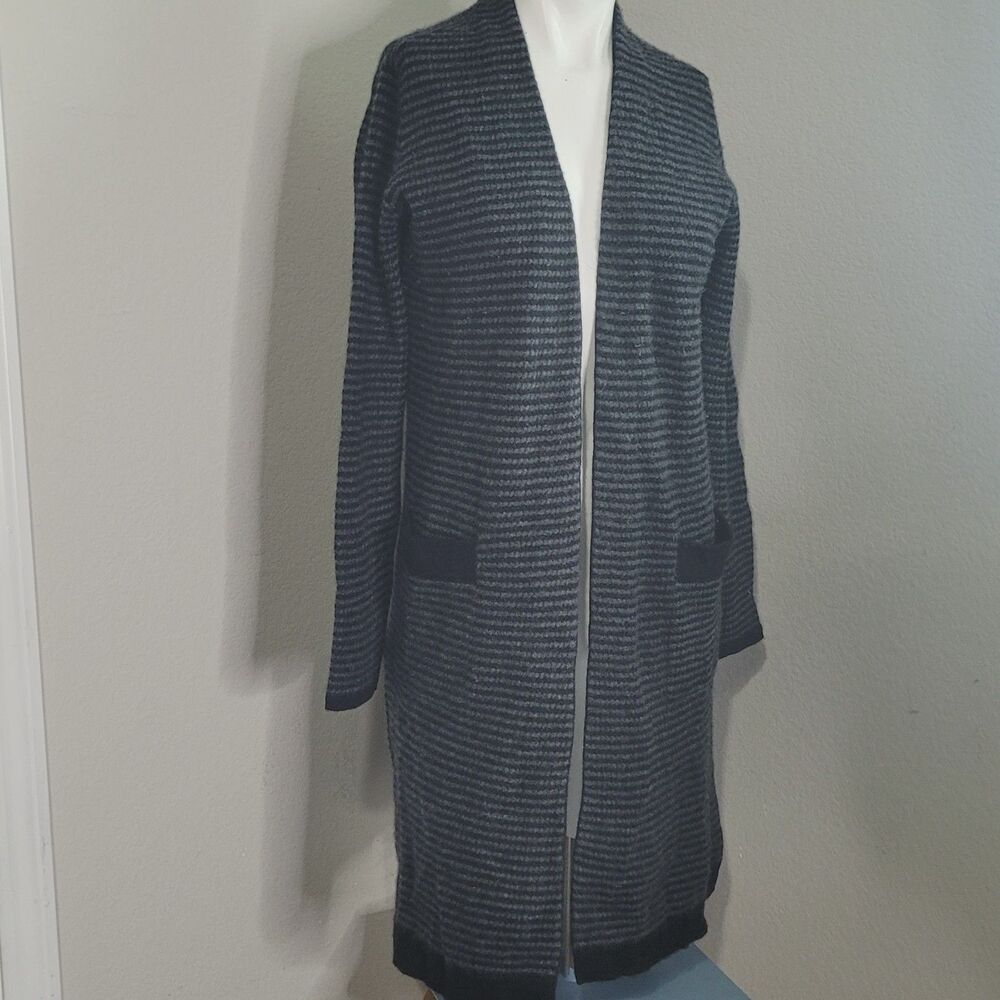 Premise Small cardigan 100% cashmere pockets striped open front stretch shearing